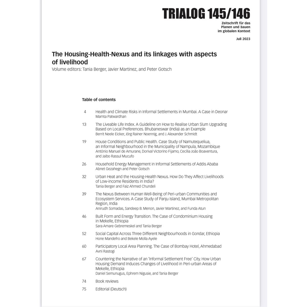 KRVIA, Assistant Professor Mamta Patwardhan’s case study conducted for the Binucom program has been published in the TRIALOG 145/146 Journal 

#krvia #research #vulnerablecommunities #manmadehazards #climaterisk #InclusiveCommunities #ClimateResilience #climatechangeandhealth