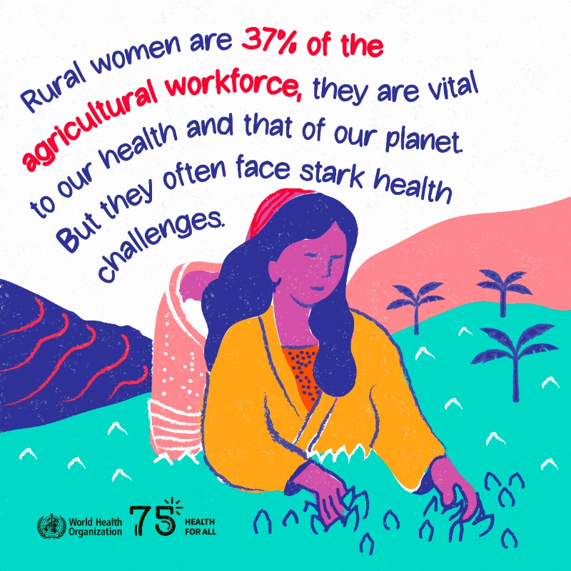 WHO's tweet photo. Today is International Day of #RuralWomen

Women living in rural areas are crucial to the health of people &amp; the planet. Yet they continue to face barriers to health &amp; risks of poverty due to out-of-pocket expenses.

Join us in honoring their contribution
