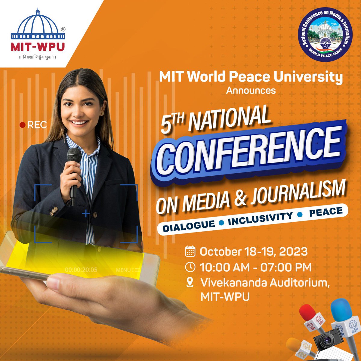 MITWPU_SOMC's tweet photo. INVITING ALL STUDENTS OF MEDIA, JOURNALISM &amp; CURRENT AFFAIRS… to our NATIONAL CONFERENCE ON MEDIA &amp; JOURNALISM

THEME: Dialogue, Inclusivity &amp; Peace

#MITWPU #media #journalism #NCMJ  #journalismforpeace #Pune #mediastudents #conference #journalists #Indianmedia https://t.co/a7qT0N1NK0