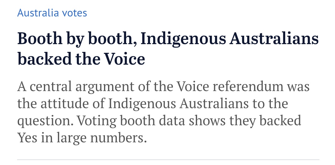 I am so very, very sad today. Post-vote data shows that, overwhelmingly, Australia's Indigenous people wanted 'Yes'. I can only hope there is momentum for a move to Treaty. But cynical me feels a No will be an excuse to ignore Indigenous Australians yet again.