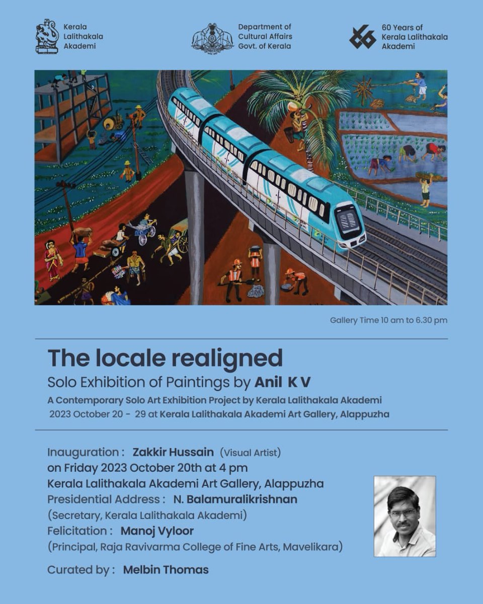 KeralaAkademi's tweet photo. The Locale Realigned: A solo exhibition  of paintings by Anil K V

The Contemporary solo art exhibition project by Kerala Lalithakala Akademi to showcase Anil K V at Alappuzha Akademi Gallery from October 20 to 29. https://t.co/a2iYyxYH20
