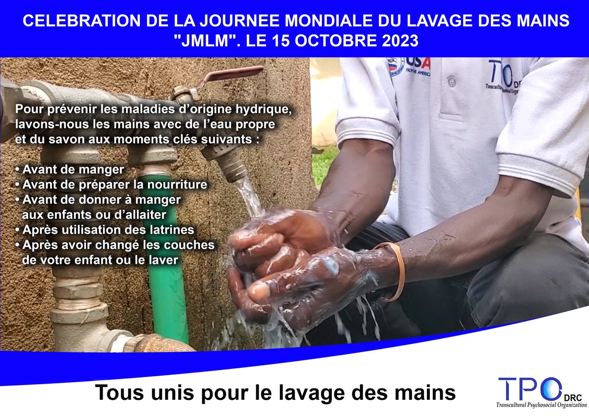 drc_tpo's tweet photo. Des mains lavées, des vies sauvées. Tous unis pour le lavage des mains
#JMLM https://t.co/bbU6uZHYoF