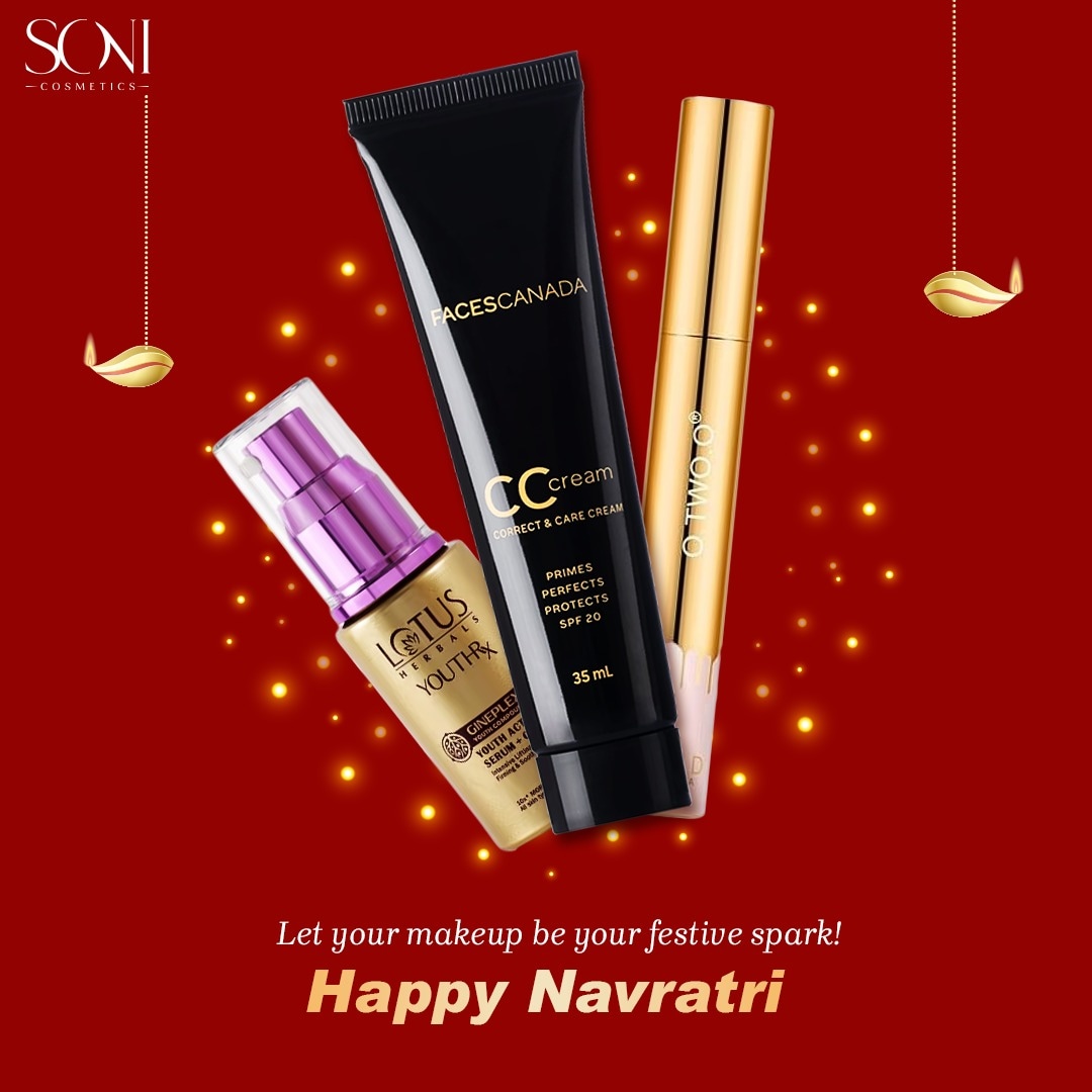 Sonicosmetic's tweet image. Embrace the colors of Navratri and let your makeup palette create the magic! 💄✨ Wishing you a vibrant and glamorous Navratri season filled with dance, joy, and stunning looks. 💃🌈 

#NavratriGlow #SkincareMagic #FestiveRadiance
 #NavratriVibes  #Navratri2023 #SoniCosmetics