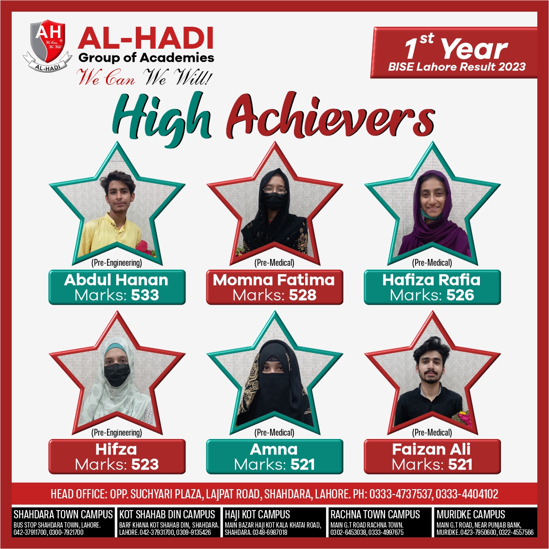 alhadiheadofice's tweet image. ALHAMDULILLAH (High Achievers)
1st Year Lahore Board Result 2023
Al-Hadi group of schools &amp;amp; academies
instagram.com/alhadiheadoffi…

facebook.com/alhadiheadoffi…
#alhadi #fsc #fscresult2023 #lahoreboardresult2023