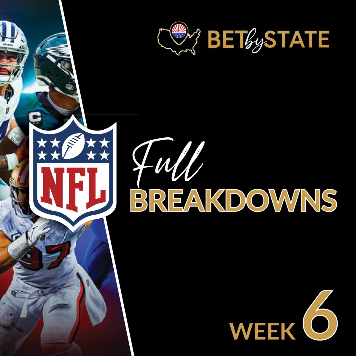 BetByState's tweet photo. Each week we will have a new “MEGA” post that simply links to all of our game previews for all your Week 6 NFL betting needs.

Click the link in our bio for our official NFL Week 6 Mega Predictions page – which we deliver to you before the upcoming week’s games!

https://t.co/4PBecWAxva