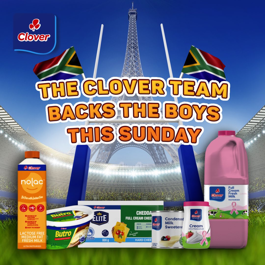 _CloverSA's tweet photo. It’s quarterfinal time ⭐️ The #CloverWayBetter team are behind the boys as they take on France later today! 🇿🇦 #SAvsFrance https://t.co/Tne4SozEZ5