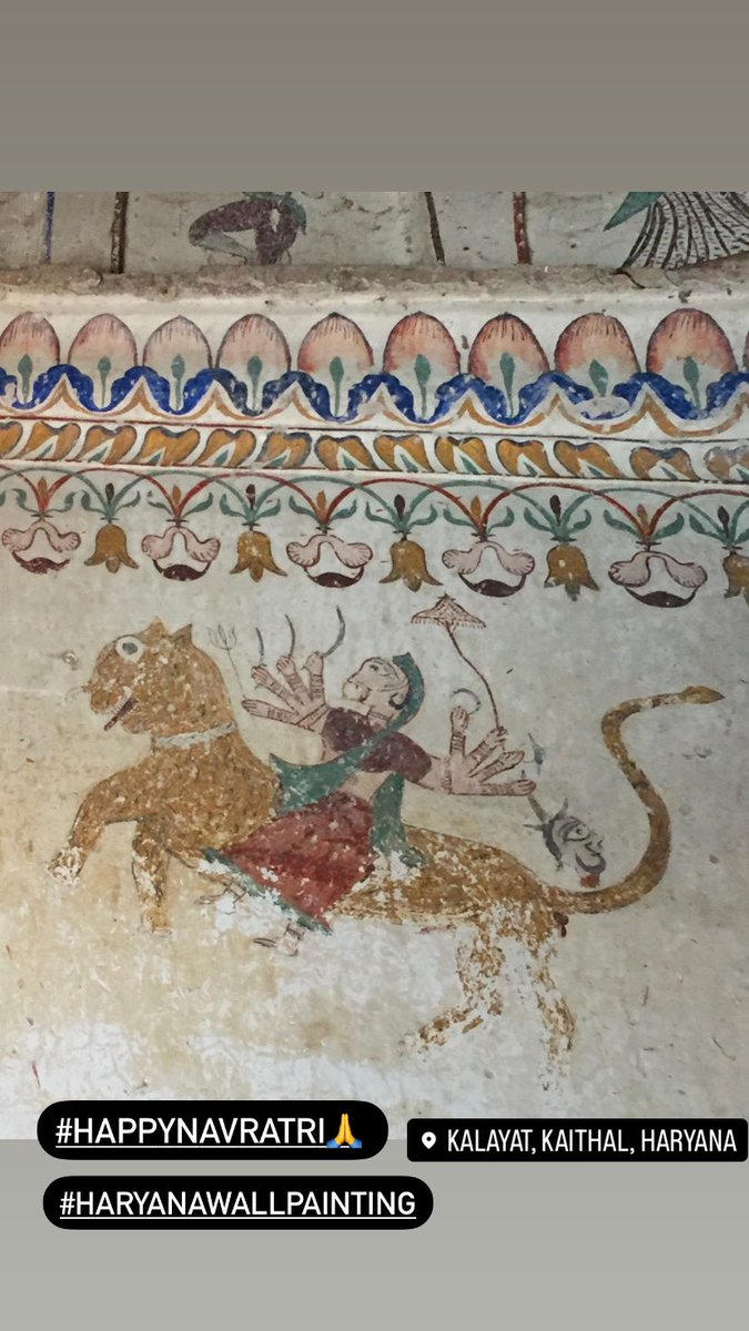 BhanwalaVinit's tweet image. Fresco of Durga Mata in Temple Complex of Kalayat town, Kaithal, Haryana.
#happynavratri2023  #frescoes #wallpainting #heritageharyana #saveheritage