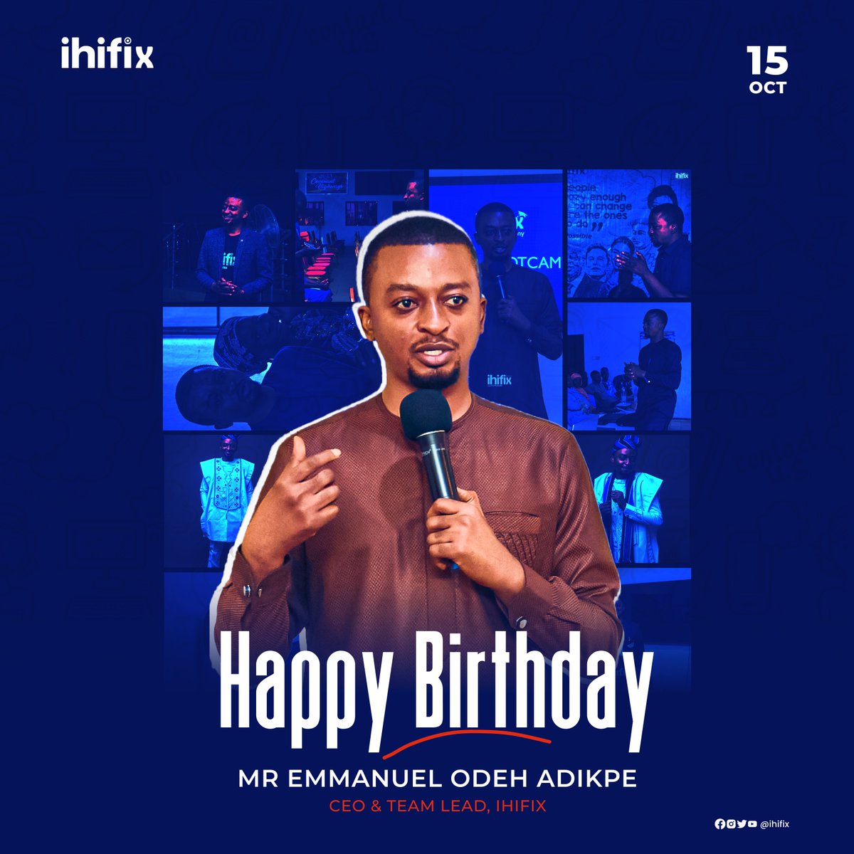 Happy Birthday to our incredible CEO and Founder, <a href="/EMMANUELADIKPE/">EMMANUEL ODEH ADIKPE</a> ! 🎂🎉

Your vision, dedication, and relentless passion have been the guiding light for Ihifix. We are profoundly grateful for your kind heart, the wisdom you impart, and the exemplary leadership you provide.