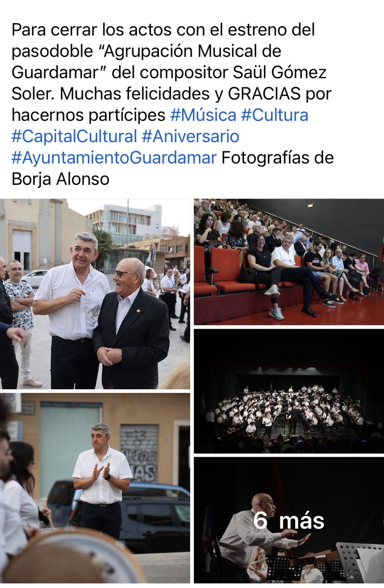 JoseLSaezPastor's tweet photo. Momentos únicos, emocionantes e históricos en la celebración del 140 aniversario @amguardamar 

Pasacalles multitudinario y un extraordinario concierto que pasarán a la historia de nuestra ciudad. Actos donde se rindió homenaje a los presidentes, directores y músicos de la banda https://t.co/xCmzcPYBkg