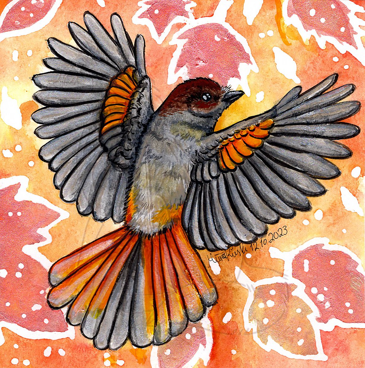 narncolie's tweet photo. Siberian jay I painted with normal and metallic watercolours. https://t.co/OKPkhA0gfd