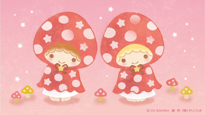 multiple girls mushroom 2girls smile pink background star (symbol) red hood  illustration images