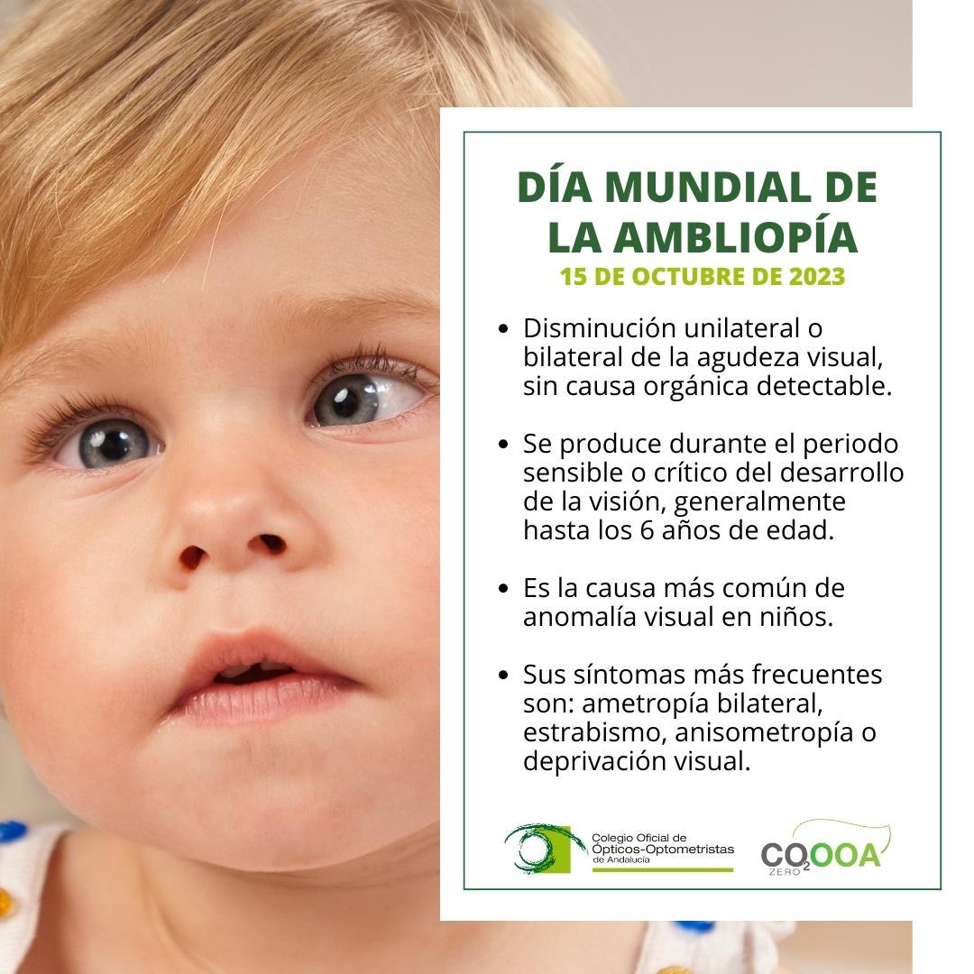 COOOAndalucia's tweet photo. 👁️💫 Nos sumamos al #DíaMundialdelaAmbliopía para ayudar a concienciar sobre la importancia de la detección precoz de este trastorno visual, problema más común de anomalía visual en niños y niñas. 

¡Acude a las revisiones periódicas con el óptico-optometrista! https://t.co/Wy7lrXcNjl