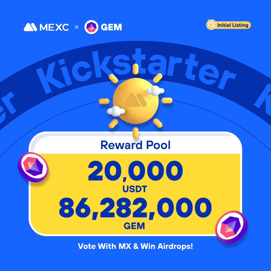 MEXC's tweet photo. .@GemEthMeme, a distinctive Memecoin propelled by a dynamic community, is coming to #MEXCKickstarter 🚀

🗳️Vote with $MX to share massive airdrops
📈 $GEM/USDT trading: 09:00 Oct 16 (UTC)

Details: https://t.co/KbInFQsEeP https://t.co/Irro4nL3Py