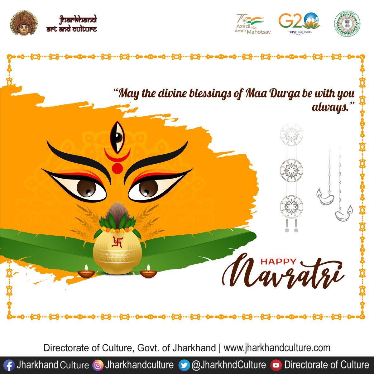 CultureJhrGovt's tweet photo. Wishing you and your family a Navratri filled with love, light, and laughter. Enjoy the festivities!
#Navratri #Navratri2023 #JaiMataDi #DurgaPuja #FestiveVibes #GarbaNights #NineNightsOfNavratri #NavratriFestival #DivineCelebration https://t.co/uxjypUTFRU