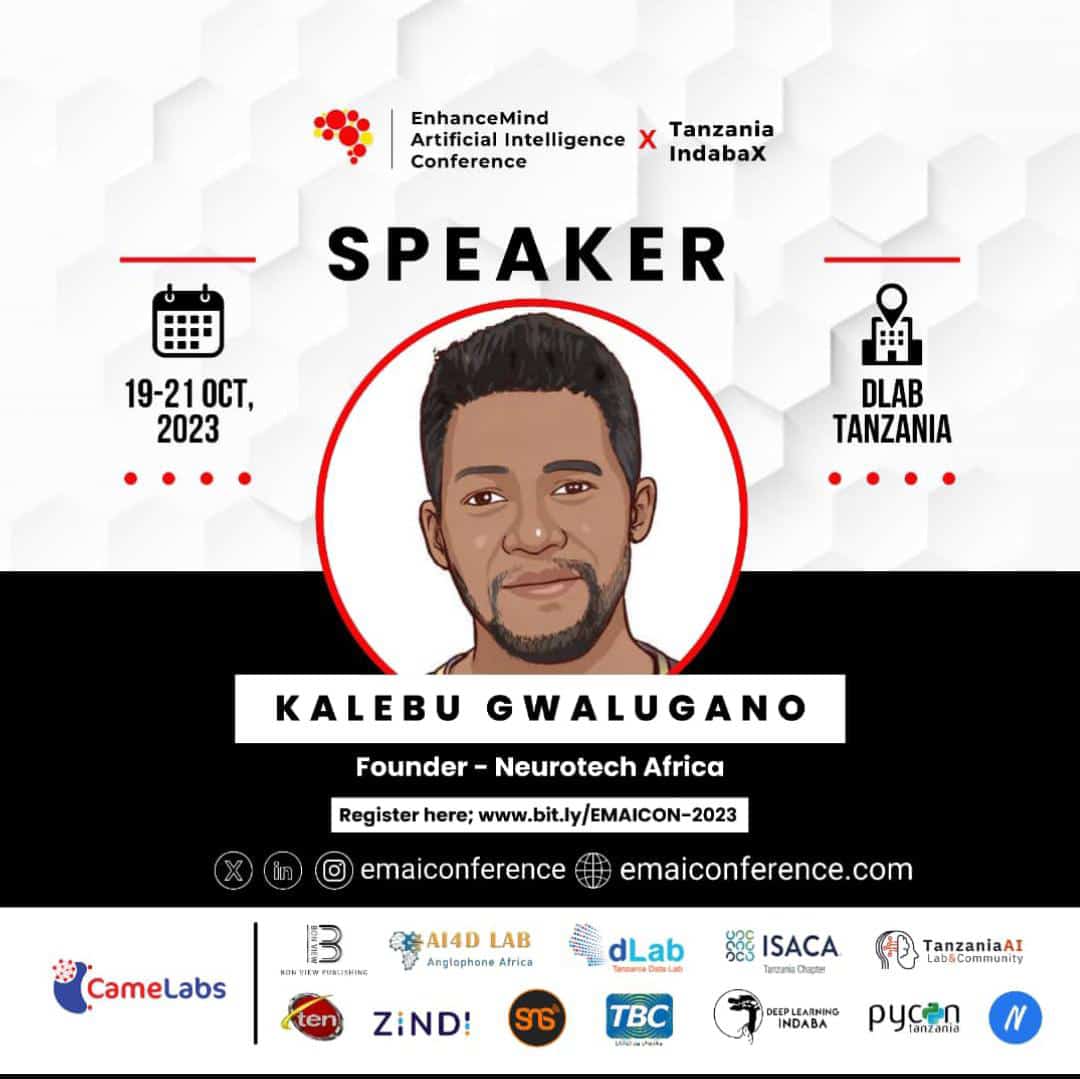 NeuroTech_HQ's tweet photo. AI expert, founder and CEO of Neurotech Africa @j_kalebu to speak at the EMAI Conference.
Learn how AI can transform customer interactions, boost business efficiency, and stay competitive in the digital age.

Register at https://t.co/AtudsRoWS1

#AlConference #AI #NeurotechAfrica https://t.co/uBuu3KV7QV