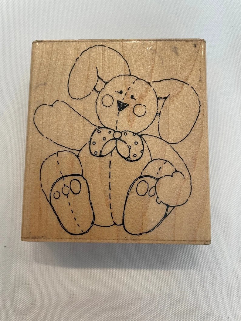 Design Co. Basket of Blessings Wooden Stamp, Bunny with a Bow Wooden Stamp Stuffed Animal Bunny Stamp, Wooden Stamp #bunnystamp #rubberstamps etsy.com/shop/paperbypa…