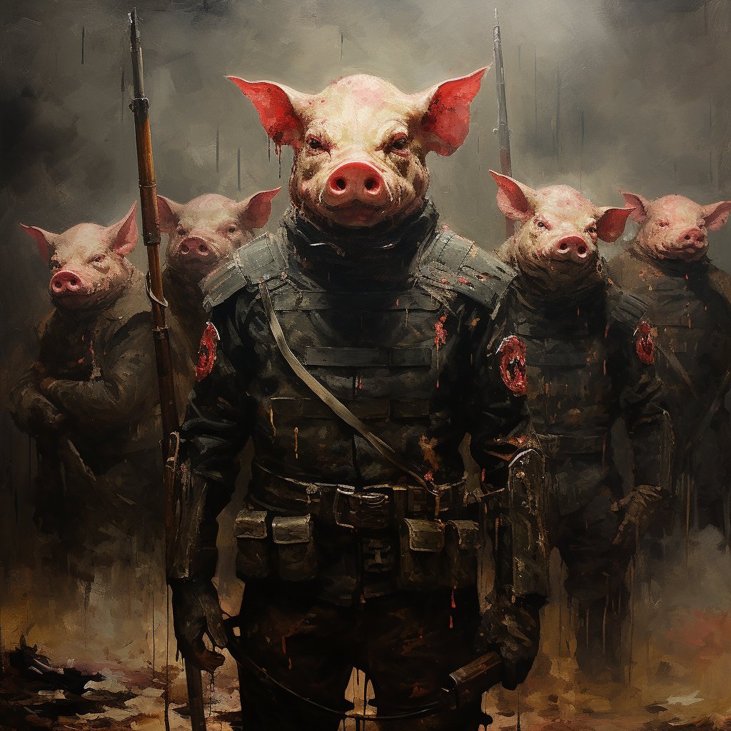 Orchestra of Destruction
#pigs #military #weapons #war #destruction #violence #chaos #political #social #antiwar #peace #aiart #painting #aigeneratedart #aiartcollector #aicommunity #digitalart