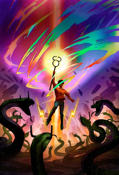 Four book covers I've painted for the Percy Jackson series so far 