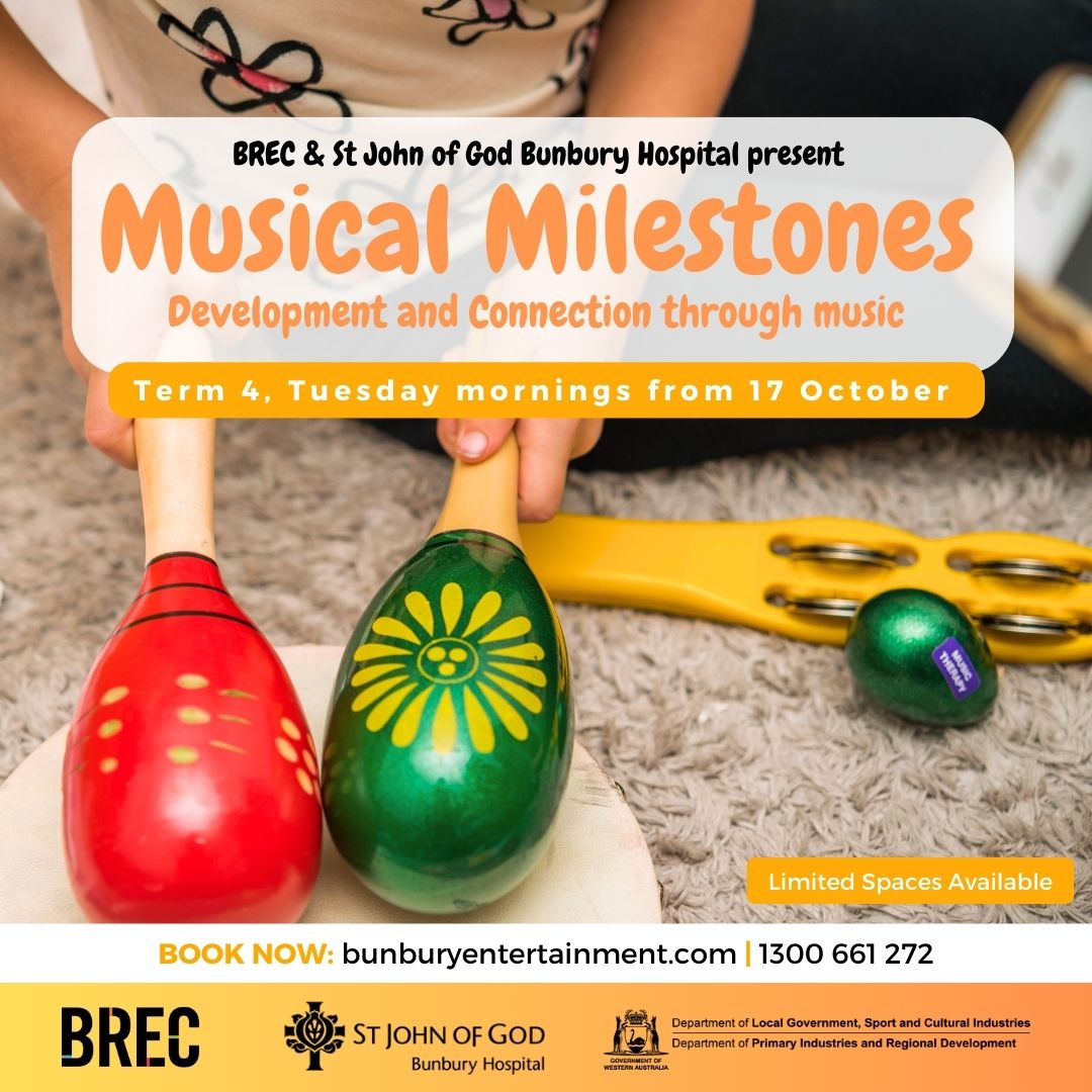 brecbunbury's tweet photo. STARTING THIS WEEK ❤️
Musical Milestones

❤️ BREC and St John of God Bunbury Hospital present MUSICAL MILESTONES
📍 Bunbury Regional Entertainment Centre
📆 Every Tuesday for 8-weeks starting TUESDAY 17 October
🎫 https://t.co/uT8jvMKCPw https://t.co/OcUc1fIeP3