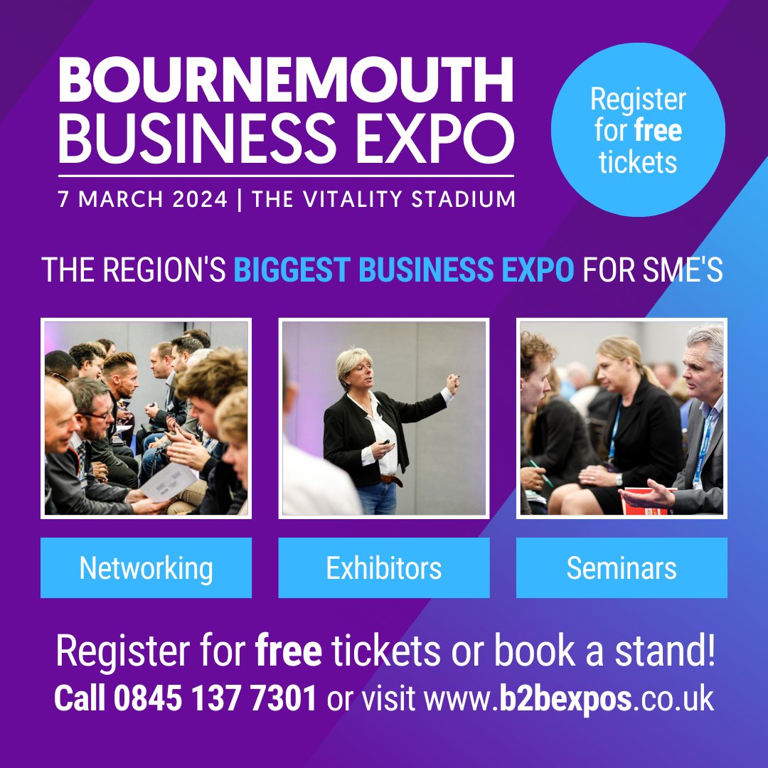 Did you know that 98% of our regular exhibitors agree that our @B2BExpos are well organised and well attended? Share the love and get your #business involved today: b2bexpos.co.uk/event/bournemo… #Networking