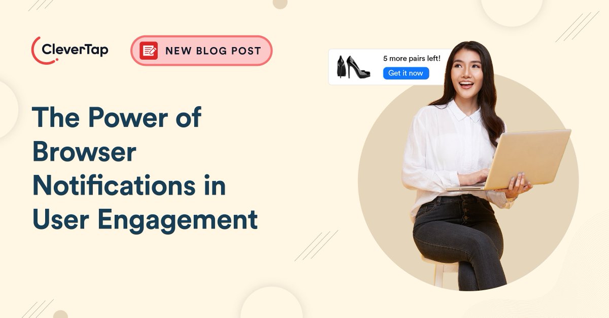 CleverTap's tweet image. #Browsernotifications: Your secret sauce for winning hearts, one click at a time! 🚀 

From #personalized promos to cart-saving nudges. Just remember, nobody likes notification spam! Read more on @Medium: bit.ly/3FeRibc 

#Clevertap #notifications #userengagement