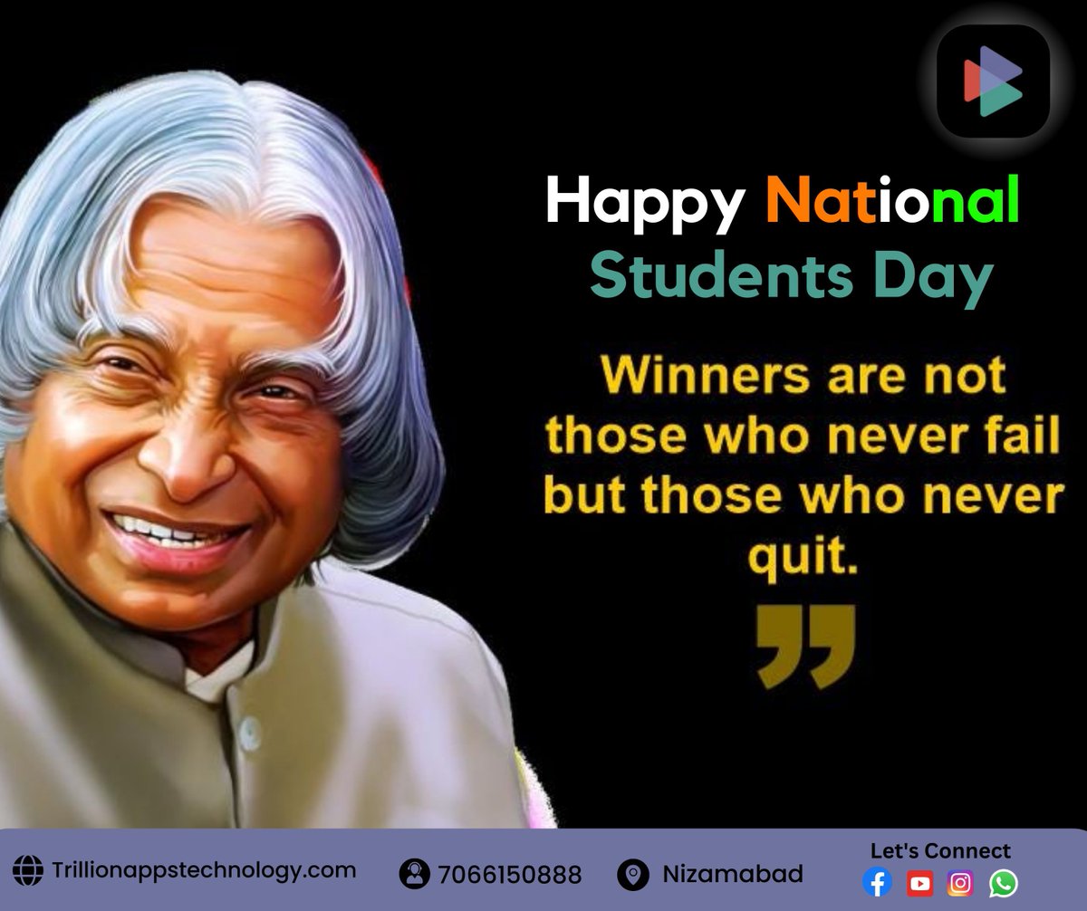 Trillionapps's tweet photo. National Students' Day is a day dedicated to celebrating and recognizing the contributions and achievements of students in various fields, including academics, sports, arts, and community service. 
.
.
#StudentsDay #CelebratingStudents #StudentAchievements #YouthEmpowerment https://t.co/VuNQN6YWup
