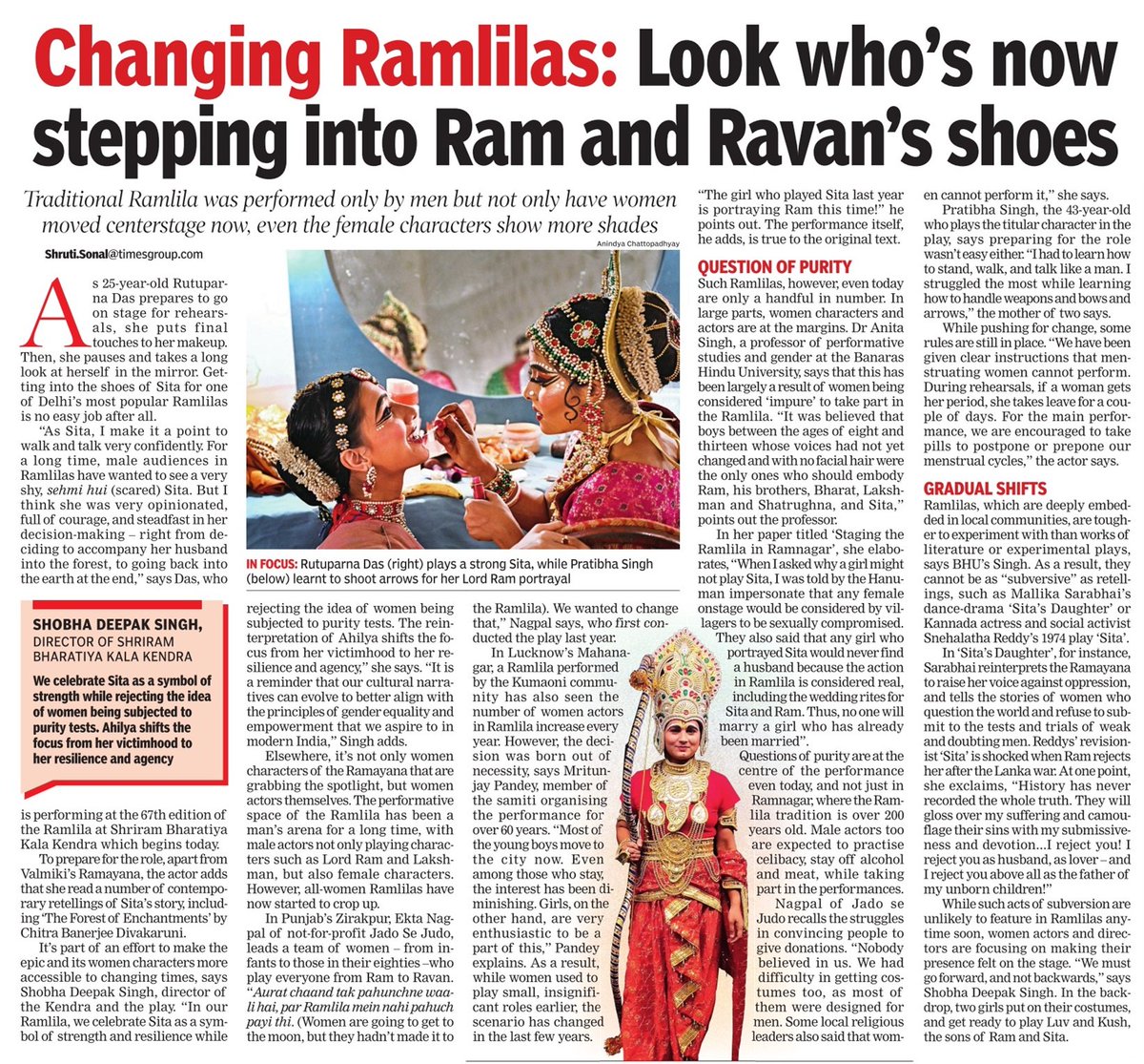 Ramlilas have traditionally been a man's space in India. Not only do male actors play Lord Ram, Lakshman, and others, but also female characters. However, now, battling questions of purity and patriarchy, more and more women actors and characters are taking up the spotlight.