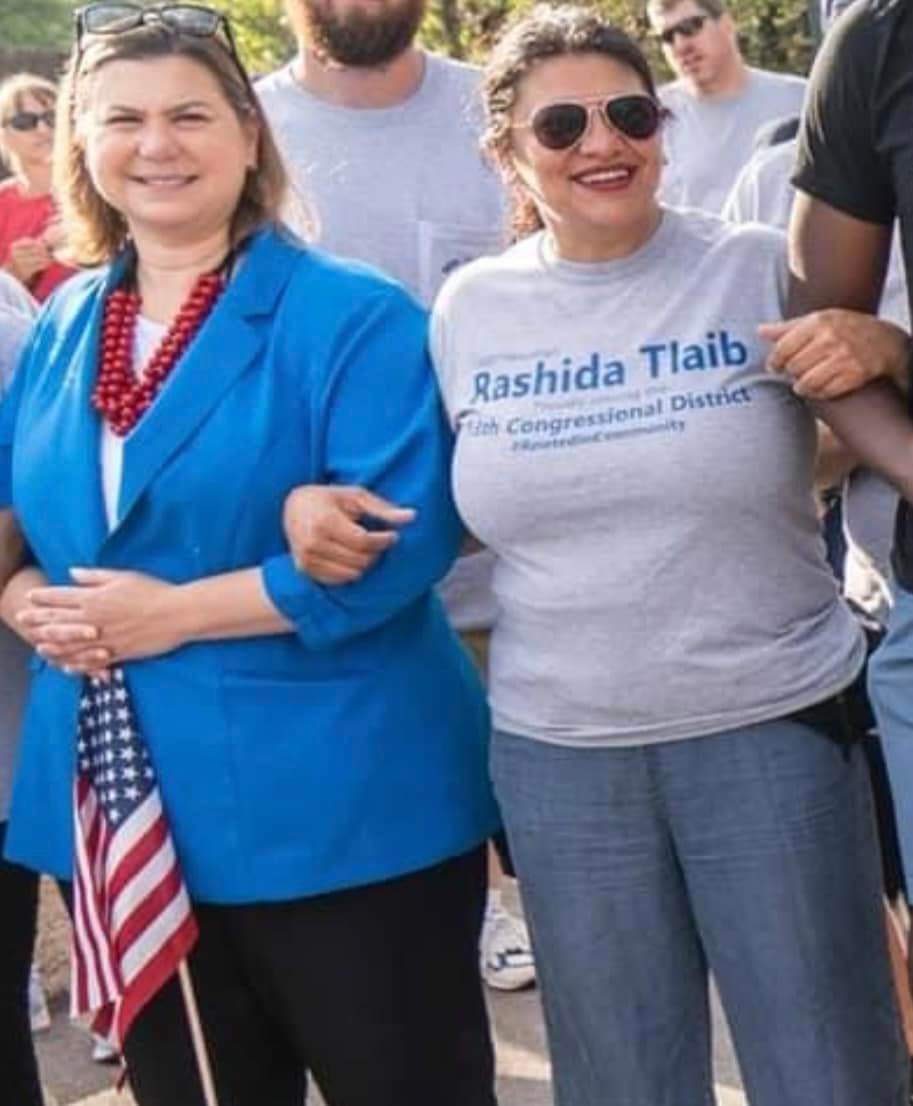 SharonForSenate's tweet photo. Congresswoman @RashidaTlaib displays a Palestinian flag outside of her Capitol office. She harshly criticizes Israel and has not condemned Hamas for their bloodlust. @ElissaSlotkin should choose better friends if she wants to be our Senator. https://t.co/NFx4kwvJA6