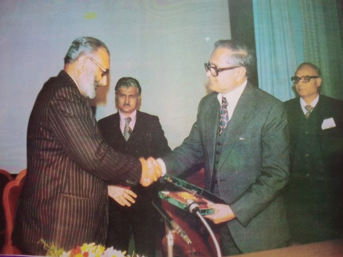FarhatullahB's tweet photo. On this day when Physics Nobel Prize was awarded to Prof Salam in 1979, can't help sharing this rare picture.
Nobel Laureate Prof Salam, Munir Ahmad Khan Chairman PAEC, Dr Naeem Secretary PAEC (far right) &amp; myself. Three have passed away. May their souls rest in eternal peace https://t.co/j5bU3MqEoA