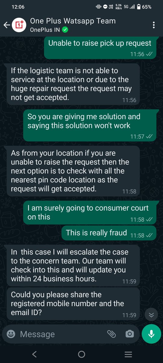 Debashis5130's tweet photo. Had a pathetic experience with @OnePlus_Support people in the customer care aren't interested in solving the issue until they hear the name of consumer court

I have brought a OnePlus earphone it was defective, as I have called customer service they are saying that.... cont. https://t.co/Vt933obhhS