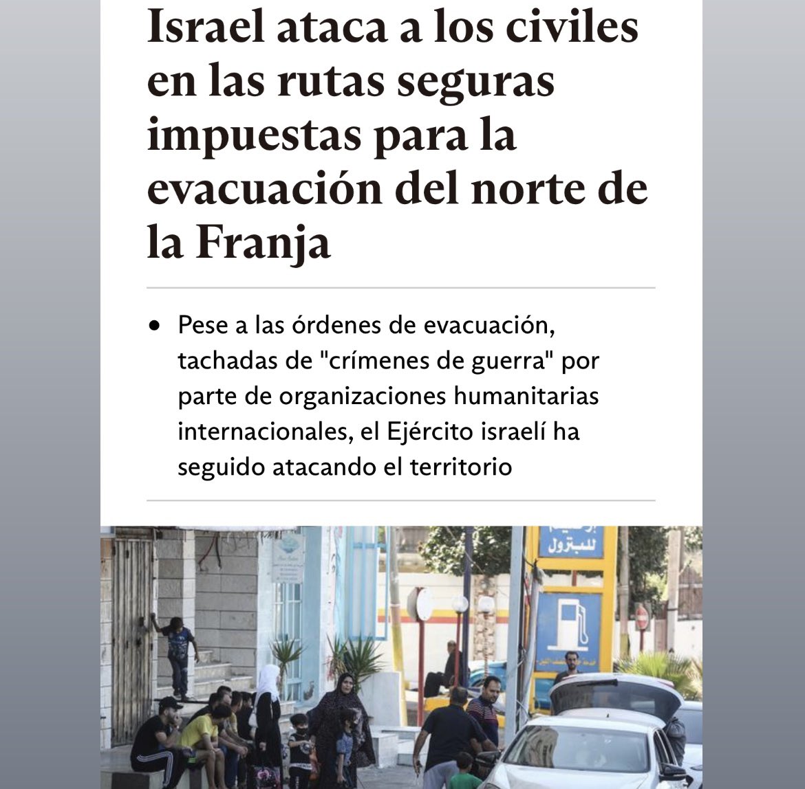 JesusCintora's tweet image. “Israel ataca a los civiles en las ‘rutas seguras’ impuestas para la evacuación del norte de la Franja de Gaza” epe.es/es/internacion…