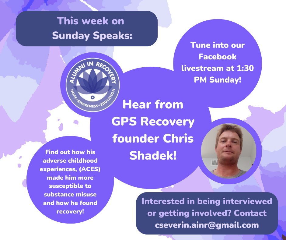 ainrnj's tweet photo. Tune into our Sunday Speaks livestream at 1:30 PM today to find out how the founder of GPS Recovery, Chris Shadek, overcame his adverse childhood experiences (#ACES) which made him more #vulnerable to developing a #substanceusedisorder as we experience https://t.co/Psl4EaEdil