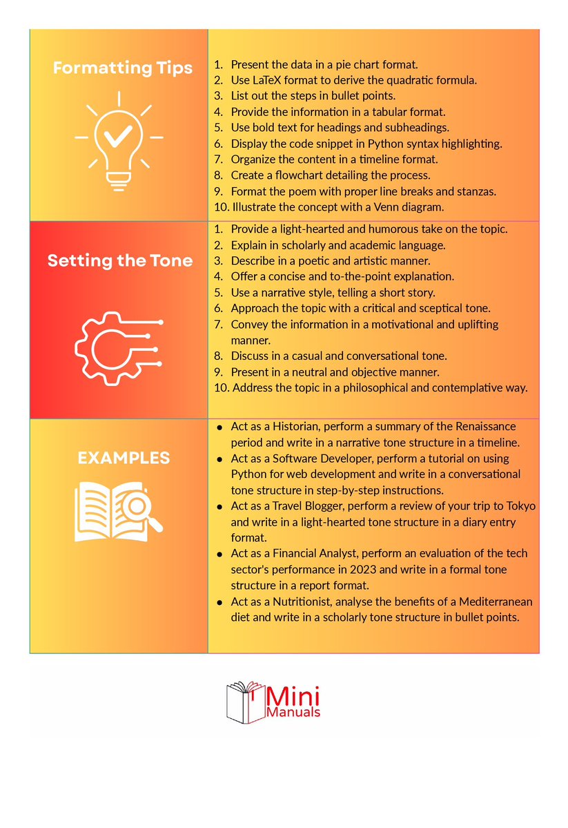 MiniManuals's tweet image. 🔥 Mastering #ChatGPT has never been easier!
Dive into our "CHATGPT: KEY GUIDELINES & BEST PRACTICES" guide for top-notch tips and tricks. 📖
🔗 Get FREE PDF now: minimanuals.com 👈
Like ❤️ and 💬Comment "AI" to join the AI revolution! #AI #ChatbotGuide #DigitalTool