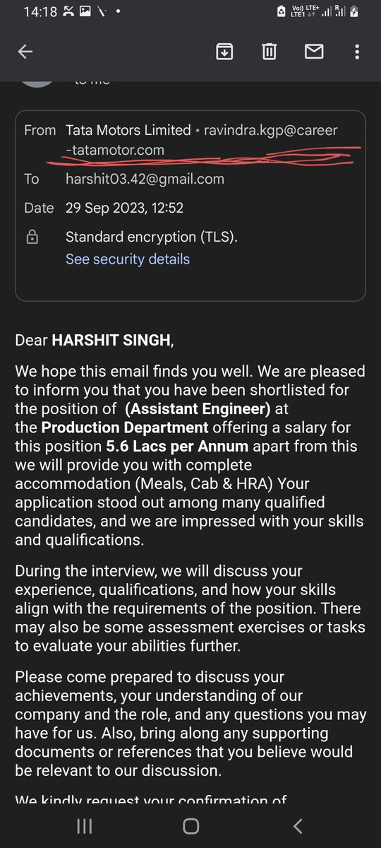 HARSH_hit_'s tweet photo. People are calling behalf of @InfoEdgeVC and @Naukri .com and claiming to assist you in your search of job against high fees.
They are sending mails and letters from @TataMotors and not responding after taking the high fees in @mahabank (A/c : 60460107248,IFSC Code: MAHB0000453) https://t.co/M7FblaU3tF
