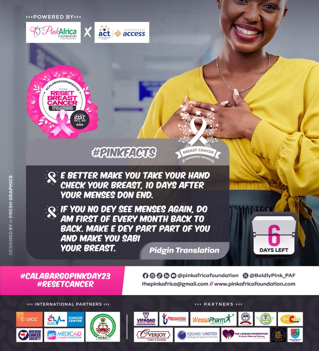 BoldlyPink_PAF's tweet photo. SBE should be 10 days after your period. If you no longer menstruate, SBE should be on the first day of every month.
#CalabarGoPinkDay23 #BreastCancerAwarenessMonth #RESETCancer https://t.co/25KnZYLlwu