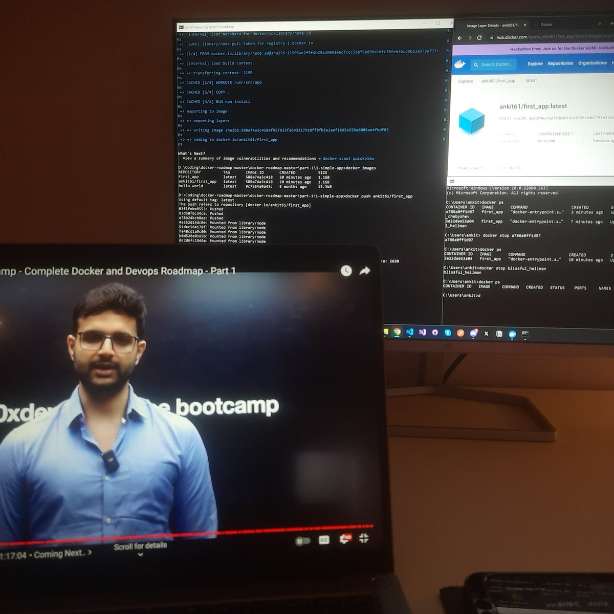 AnkitChohan61's tweet image. Hey @kirat_tw ! I just finished part 1 of Docker bootcamp and I got to learn so much about #docker and #dockerhub. Looking forward to part 2.
Thanks a ton! 

Day 3  #100daysofcodechallenge #100daysofcoding