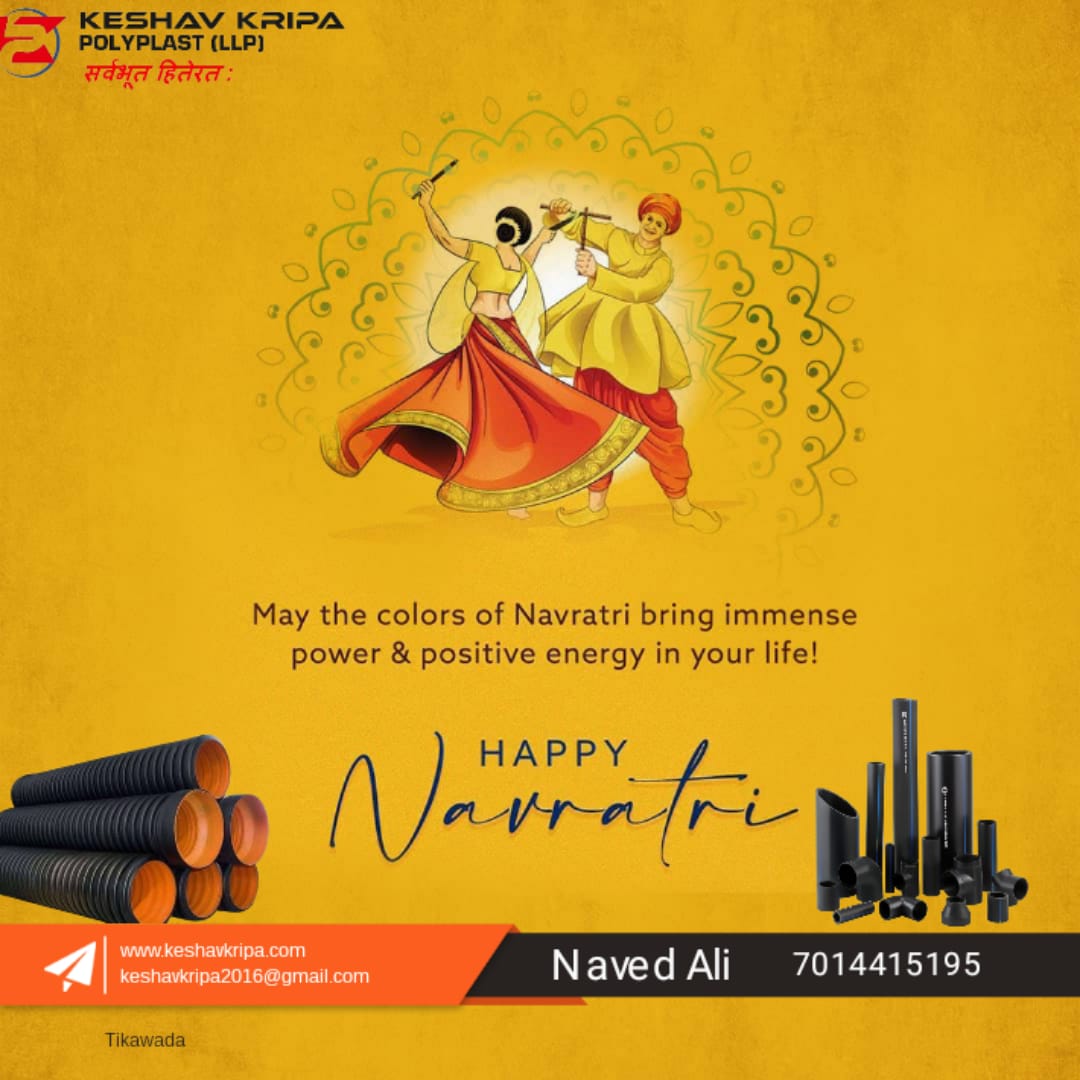LlpKeshav's tweet photo. Let this #Navratri bring love, laughter, and peace in your life, #celebrate this #festival with devotion and #happiness.
#keshav #kripa #Polyplast #DWC #Pipe #Manufacturing
For Any Query
Naved Ali
Sales &amp; Digital Marketing Executive
Mo.7014415195 https://t.co/9UccvypJwB