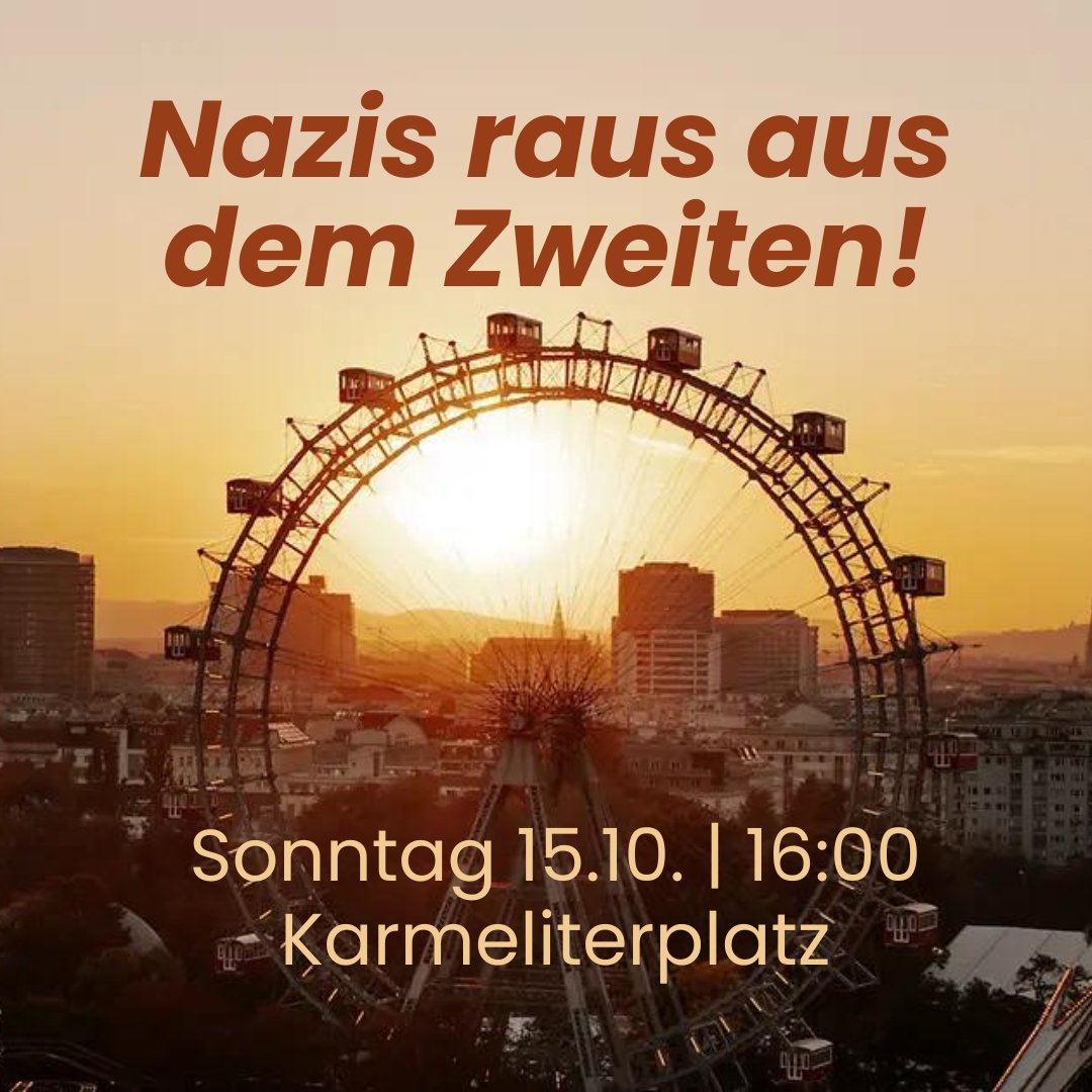 ANTIFASCHISTISCHE DEMONSTRATION
Heute gemeinsam gegen neonazistische Umtriebe auf die Straße!

16:00 | Karmeliterplatz

Im 2. Wiener Gemeindebezirk, in der Unteren Donaustraße, befindet sich eine Immobilie mehrerer Neonazis. [1/5]