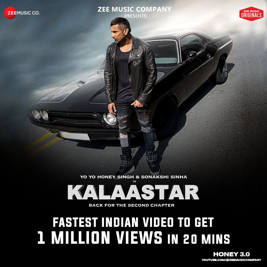 HOT on the charts🔥 #Kalaastar ft. #YoYoHoneySingh and #AsliSona is now the fastest Indian video to get 1 million views in about 20 minutes!! youtu.be/5oExKMYIE9U #ZeeMusicOriginals @asliyoyo @sonakshisinha @rdmmedia #GauravKumar #RonyAjnali @gmachhrai @itsrdm @rajdeepmayer