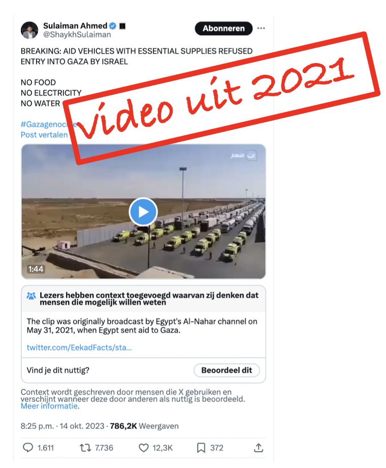 JPeterBurger's tweet photo. Dit is een konvooi met hulpgoederen voor Gaza, bij de grens tussen Egypte en de Gazastrook, maar de video is uit 2021. Hier geven de Community Notes op X nuttige context. https://t.co/V80pcuTs1u