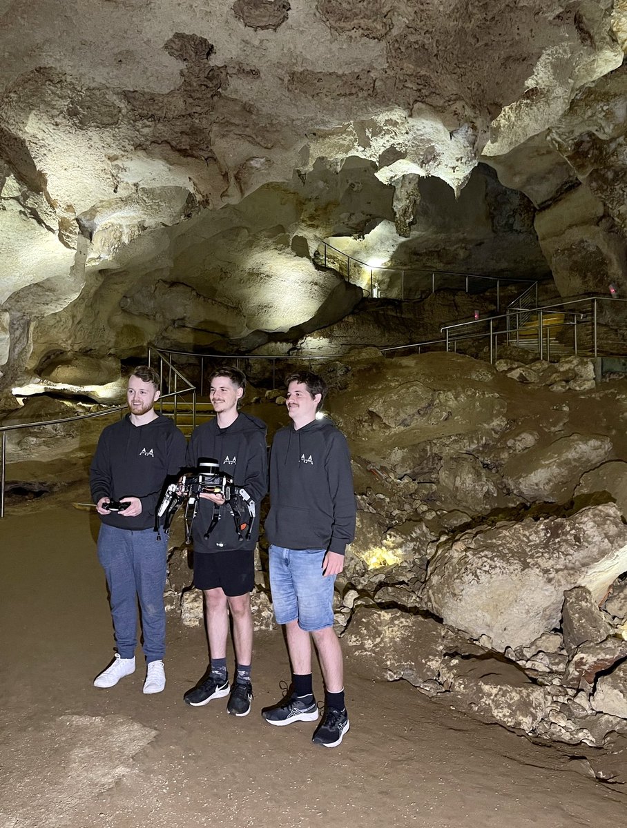 Our annual trial of the CaveX 3D scanning cave robot at #NaracoorteCaves. A great project by @UofA_SET engineering Honours students and a wonderful collaboration between engineering and palaeontology. Congratulations Luka, Riley and Tyler! Supervised by Dr David Harvey.