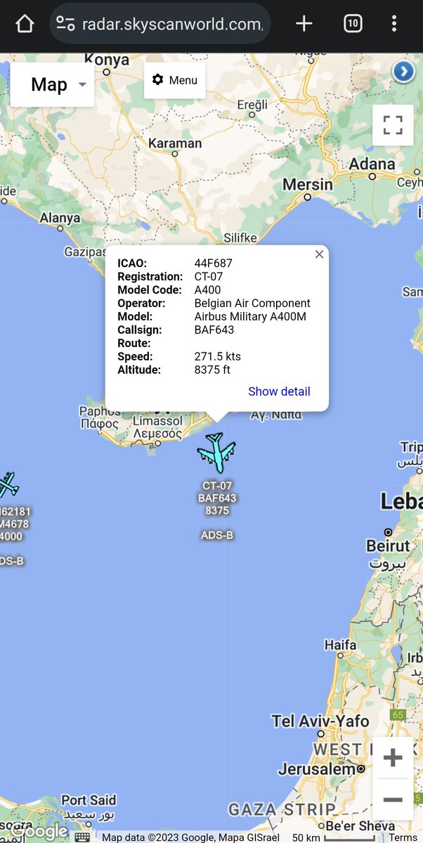 scan_sky's tweet photo. Belgian Repatriation Flight For Its Citizens Caught In The #IsraelPalestineWar
Belgian Air Component ๐ง๐ช - A400M - CT-07 - #BAF643
Departed Larnaca ๐จ๐พ & Routing To Ben Gurion International ๐ฎ๐ฑ.
Its Believed There Is Around 10,000 Belgians With Dual Nationality & 180+ Tourists In #Israel.
