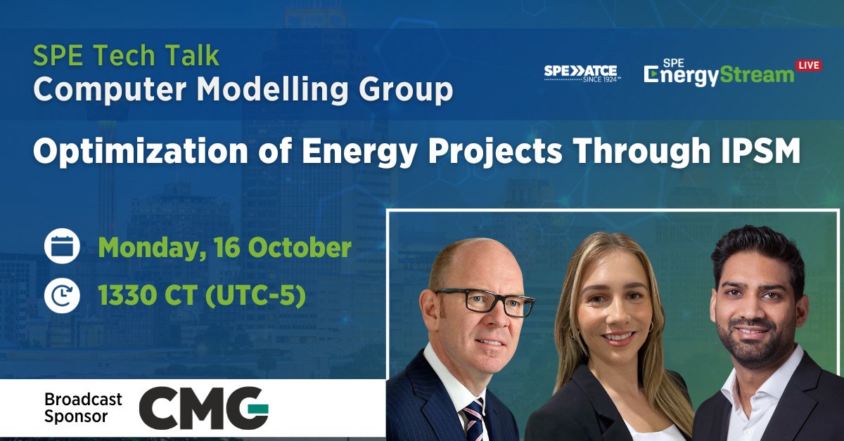 SPEtweets's tweet photo. Join Computer Modelling Group &amp; Co-presenter Shell to explore the benefits of Integrated Production System Modelling (IPSM)! Discover how IPSM ensures reliable &amp; robust forecasts, optimizing facility operations for maximum value.

https://t.co/1wSN3xlDuZ

#SPEtechtalk #Energy https://t.co/jzjrD1CQTR