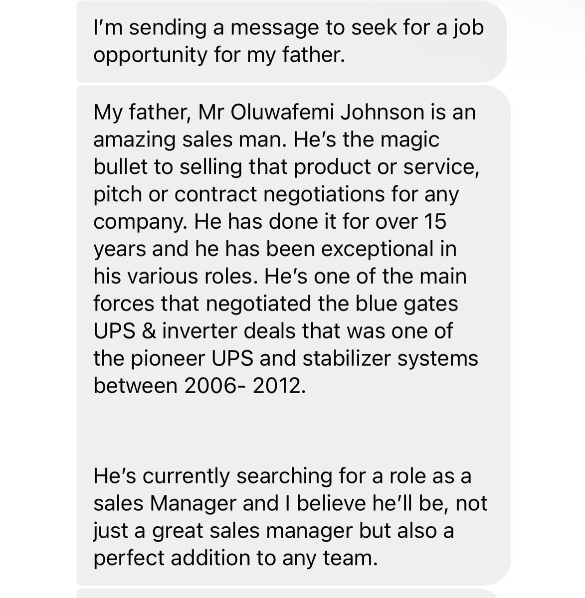 Pls do you have a role opening for an amazing sales man with over 15 years of experience? 
Pls RT