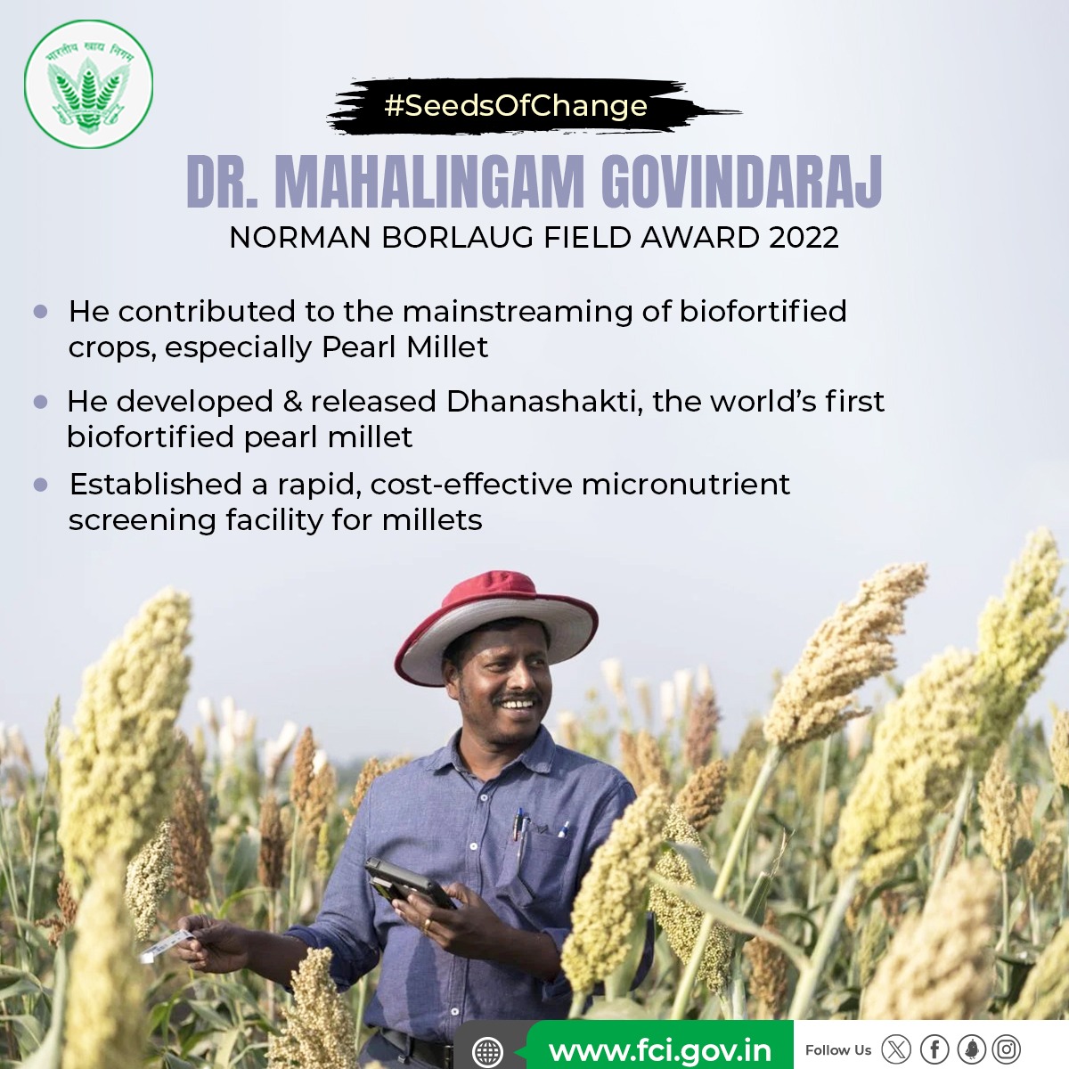 Dr. Mahalingam Govindaraj's commitment to crop improvement and sustainable agriculture has made a significant impact on global food security and the well-being of farmers. #SeedsOfChange #WorldFoodDay2023 #WorldFoodPrize