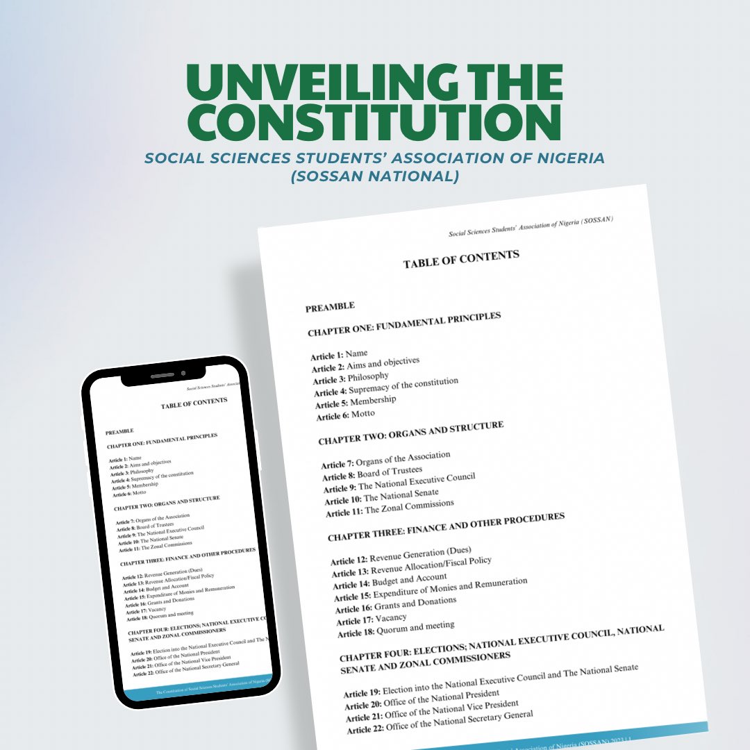 SOSSANNational's tweet photo. Join our National President H.E Sen. Stephen Ogenecaro Ini @IniStephen3 on the 17th of October 2023 at 7pm prompt for the launch of the Social Sciences Students’ Association Of Nigeria Constitution 2023. https://t.co/KH6N9yFQvS
