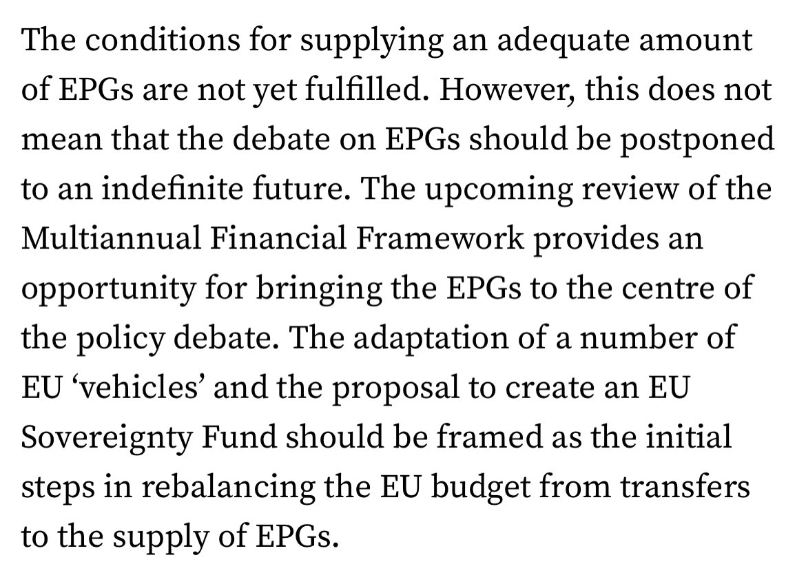 “The upcoming review of the Multiannual Financial Framework provides an opportunity for bringing the EPGs to the centre of the policy debate. The adaptation of a number of EU ‘vehicles’ and the proposal to create an EU Sovereignty Fund  […] of EPGs.”

cepr.org/voxeu/columns/…
