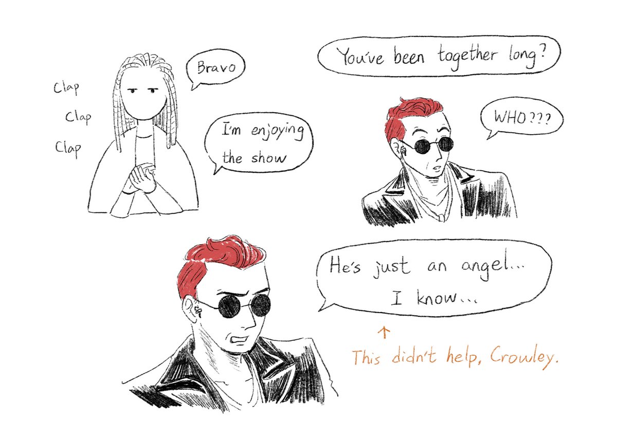 tang5325's tweet photo. #GoodOmens2 #goodomens2spoilers 
Ep5 completed!

I am glad that I can start to draw the last episode, but also feel bad at the same time🥲you know the reason. https://t.co/DjthNHCf8S