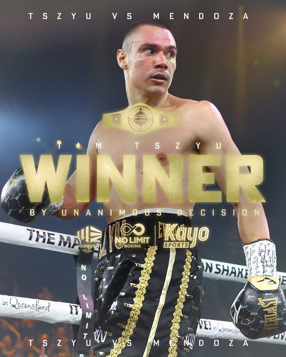 worlus_news's tweet image. The king of the Super Welterweights.

Tim Tszyu does it again, clocking an entertaining decision over Brian Mendoza 🤔🤔🤔

Scores 👉 116-111, 116-112 &amp;amp; 117-111

#ozboxing #boxing #TszyuMendoza