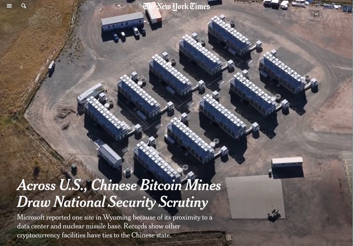 ianbeckett's tweet photo. #CryptoCrap - across US, Chinese #Bitcoin mines draw national security scrutiny.  Microsoft reported a site in Wyoming because of its proximity to a data center &amp; nuclear missile base. Records show other crypto facilities have ties to the Chinese state (https://t.co/AhaWjAyEEi). https://t.co/pxHb2sN5LN
